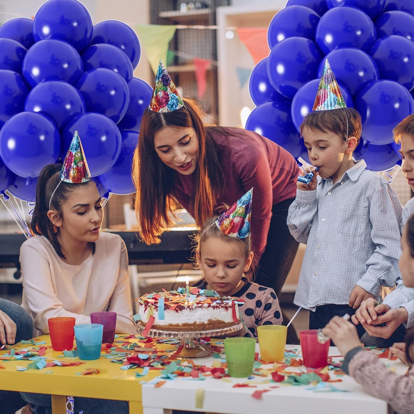 50pcs Royal Blue Balloons, 12inch Helium Quality Dark Blue Party Balloons for Birthday Graduation Baseball Party 4th of July Backdrops (with Ribbon & Glue)
