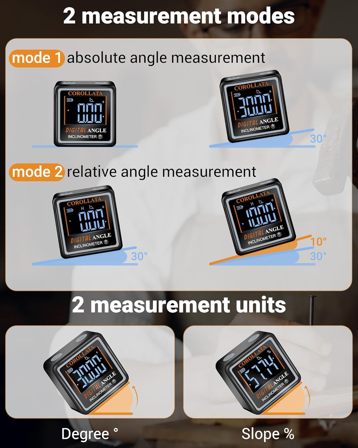 Ultra Small Digital Angle Finder Magnetic Level, Rechargeable Angle Cube, Table Saw Miter Gauge, 4 * 90 Degree Protractor Electronic Inclinometer, Wood Working Measuring Tool