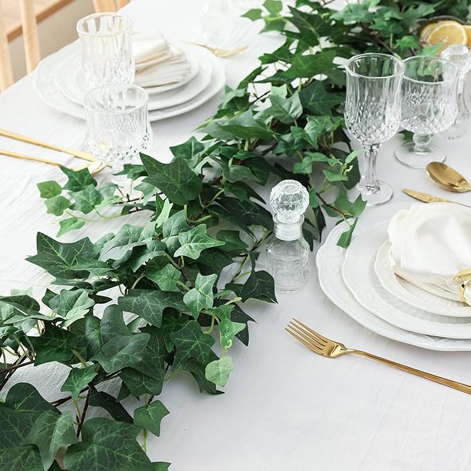 mizii 5 Pack 395" Artificial Vines Ivy Garland Fake Vine Realistic Silk Green Leaves Faux Hanging Plants Greenery Decoration for Outdoors Wedding Arch Party Indoor Mantle Bedroom Home Decor