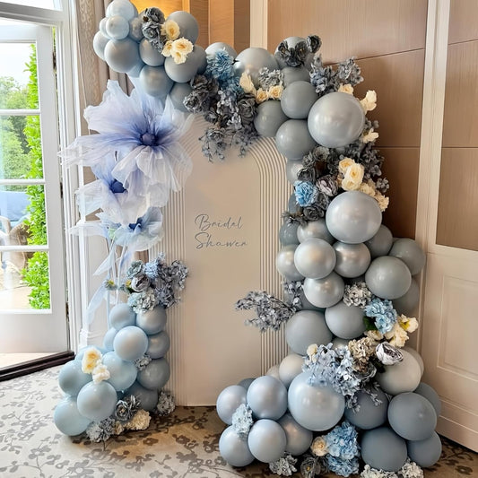 Dusty Blue and White Balloons, Double Stuffed Pearl Light Baby Metallic Chrome Slate Blue Pearl Sand White Balloons, 50pcs 12 Inch Latex Balloon for Baby Shower Birthday Bridal Shower Wedding Decor
