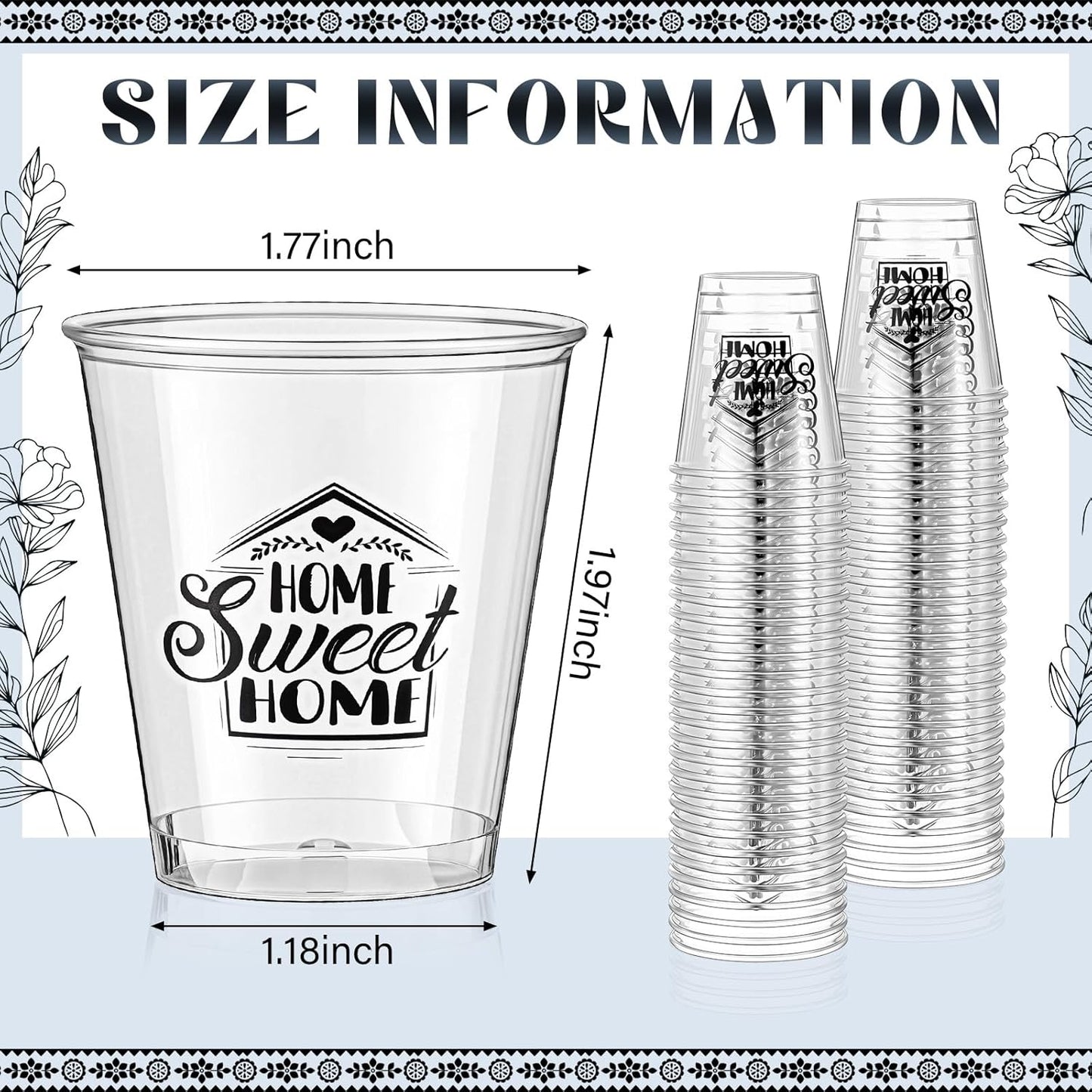 Sliner 200 Pcs Housewarming Shot Glasses Gifts Sweet Home Mini 1.5 oz Clear Disposable Plastic Party Cups House Warming Return Presents for New House First Home Decorations