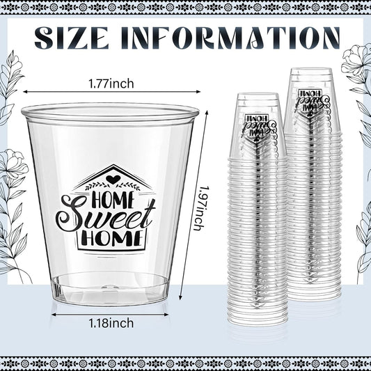 Sliner 200 Pcs Housewarming Shot Glasses Gifts Sweet Home Mini 1.5 oz Clear Disposable Plastic Party Cups House Warming Return Presents for New House First Home Decorations