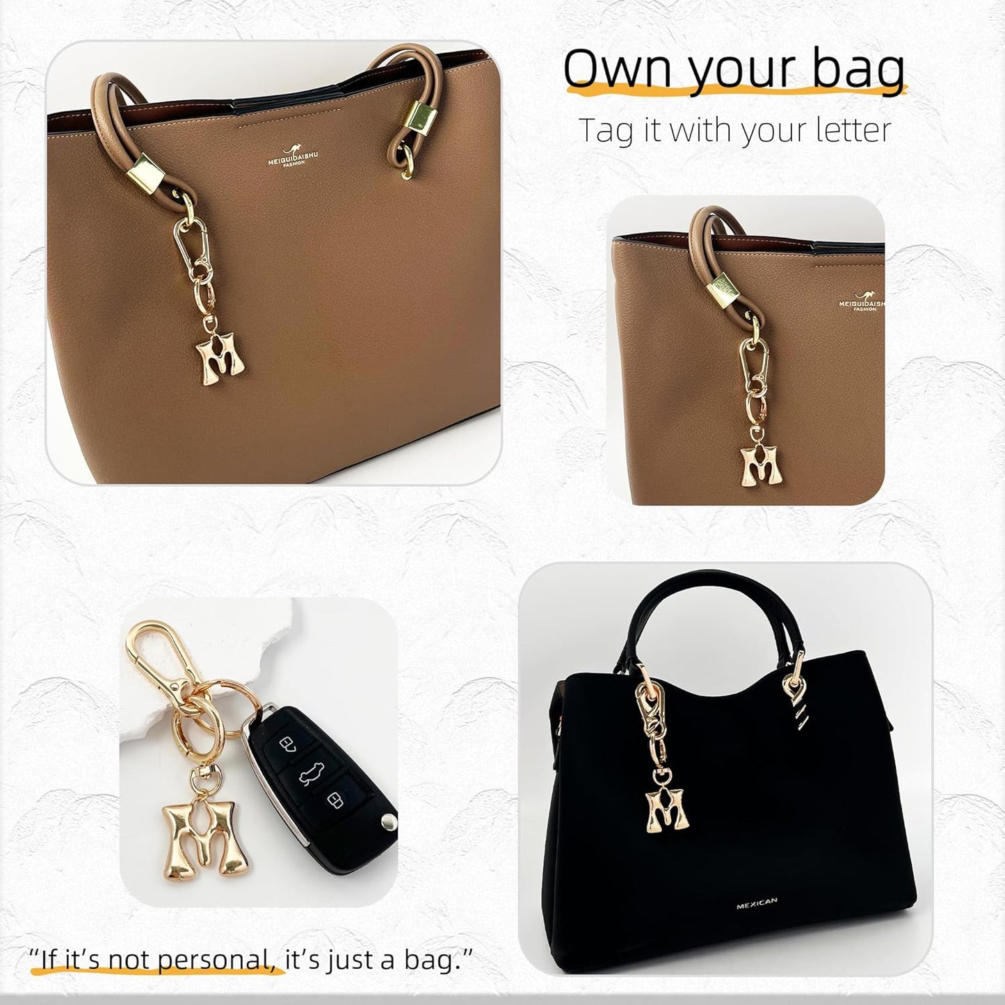 Gold Bubble Heart Initial Bag Charms for Handbags – Cute Initial Letter Keychain for Women, Purse Charms, Gold Gift