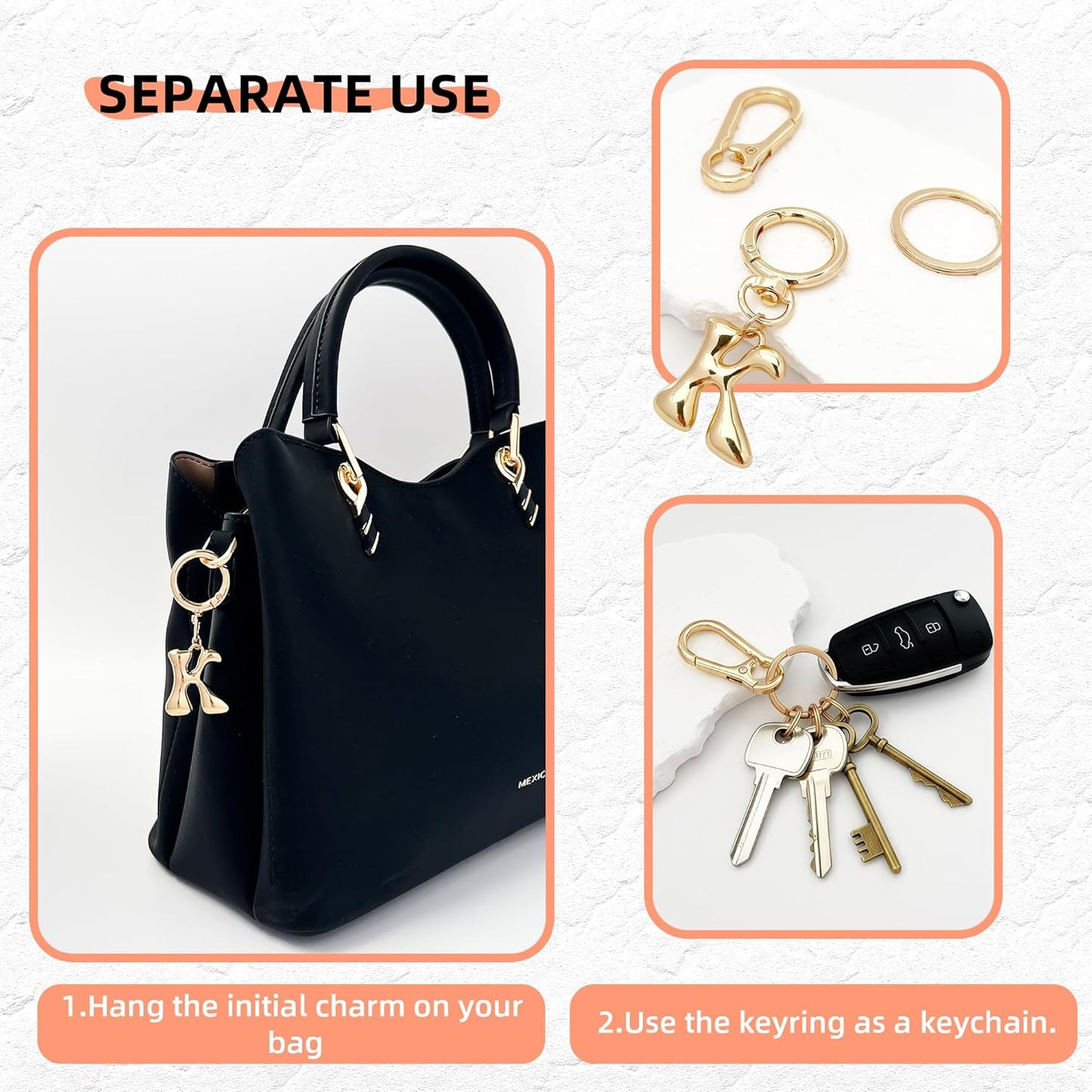 Gold Bubble Heart Initial Bag Charms for Handbags – Cute Initial Letter Keychain for Women, Purse Charms, Gold Gift