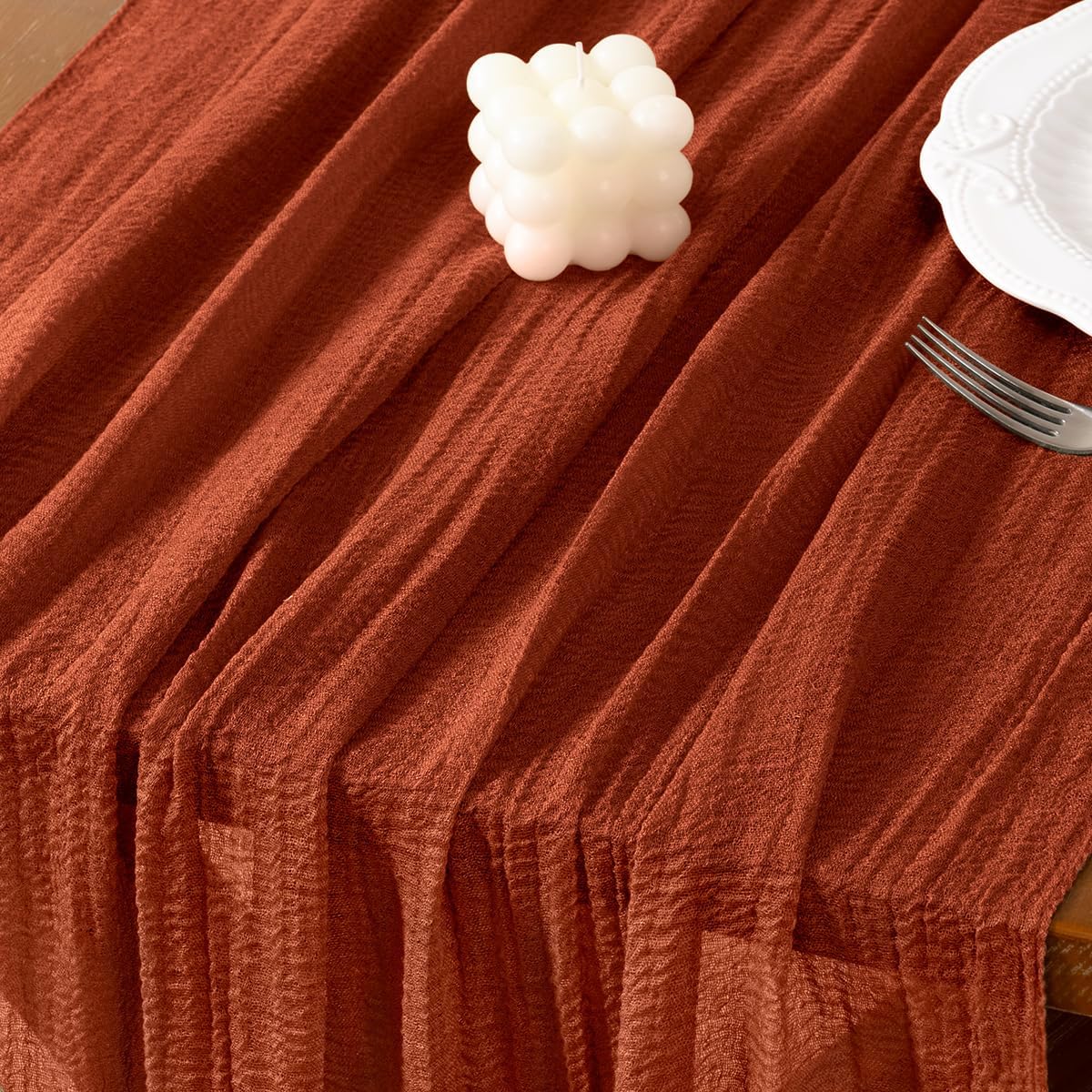 Socomi 6pcs Terracotta Cheesecloth Table Runner Fall Thanksgiving Gauze 120 Inch Rustic Boho Cheese Cloth Runner for Wedding Party Baby Bridal Shower Centerpiece Decoration