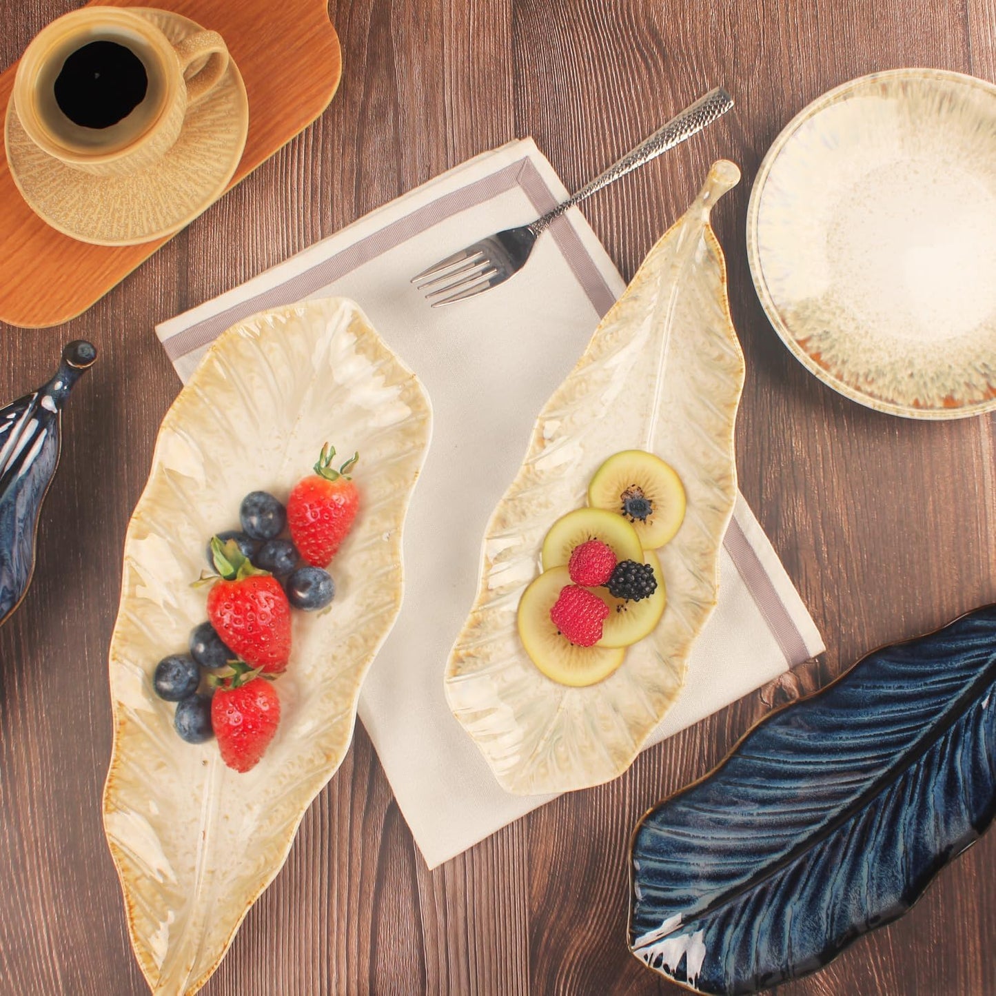 Serving Platter Olives Plate Set of 2, Large Serving Tray for Entertaining, Porcelain Trays and Platters, Salad Appetizer Tray,Dishwasher & Microwave Safe, Gradient beige 17 Inch
