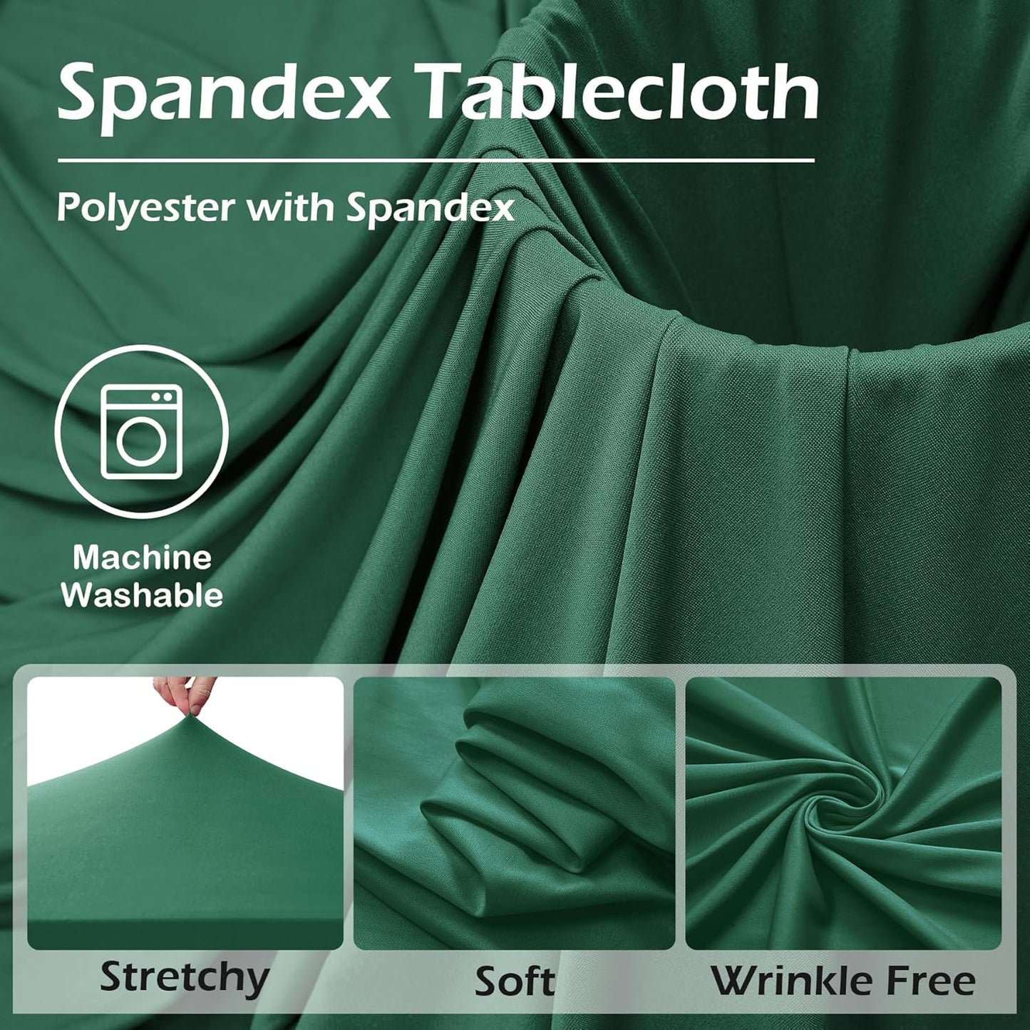 2 pk Hunter Green Spandex Tablecloth for 6 Foot Rectangle Tables, Wrinkle Free Fitted Spandex Table Covers 6ft Green Stretch Table Cloths with Ruffle Skirt for Parties Weddings Banquet Baby Shower