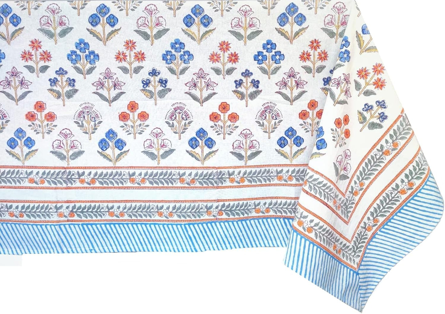 ATOSII Flora Bloom 100% Cotton Square Boho Fall Tablecloth, Handblock Floral Table Cloth Linen for Kitchen Dining I Parties Wedding Outdoors Christmas Thanksgiving I Fall Home Decor 60 X 60 Inches