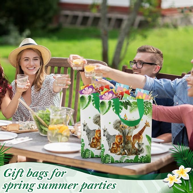Supervitae 24 Pack Wild Animals Theme Gift Bags Medium Goodie Jungle Party Favor Bags Safari Reusable Totes Non Woven Totes for Wedding Birthday Baby Shower Family Holiday Travel(9.8" x 7.9" x 3.9")