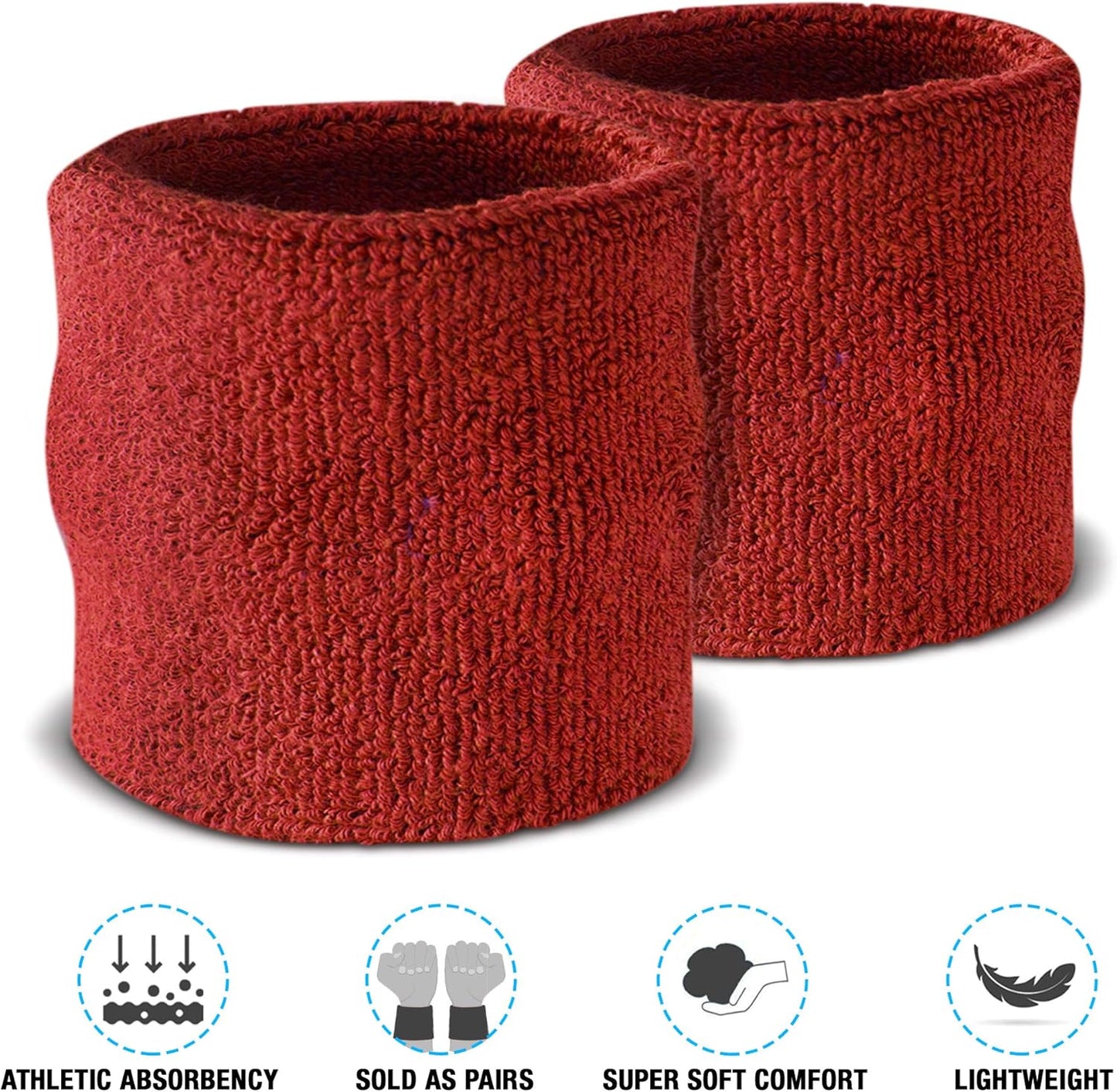Suddora Wrist Sweatbands, Absorbent and Breathable Thick Cotton Bands for Working Out, Gymnastics, Basketball, Tennis, and Football, Multiuse Wristbands for Costumes and Cosplay