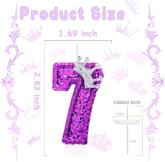 Purple Crown Number 7 Candle, Kpop Birthday Decorations, 2.76 inch Crown Cake Topper for Princess Birthday Party Supplies