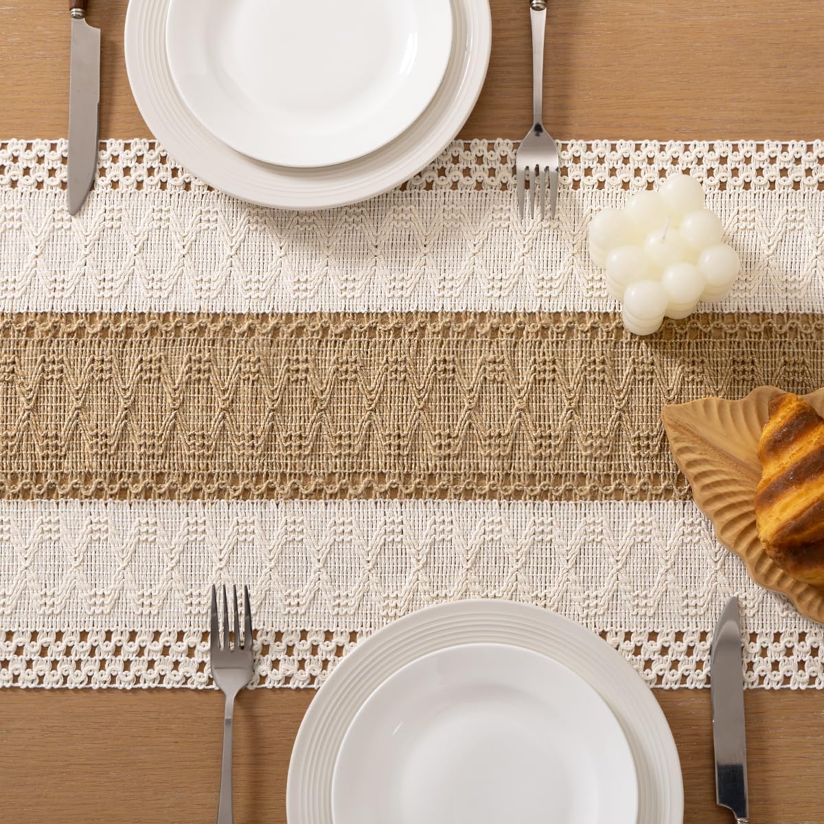 Socomi Boho Table Runner Fall Thanksgiving Farmhouse Rustic Dining Kitchen Centerpiece Decor Small Macrame Woven Cotton Linen Coffee Table Runner for Dresser Scarf Home Decor 12x108 inch