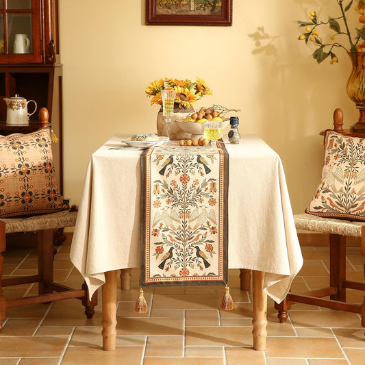 Vintage Linen Table Runner 87 Inches Long,Floral Print Italian Rustic Runner for Coffee Table Decor Tabletop Table Runners for Kitchen,Dining,Party,Home,Christmas,12"*87"