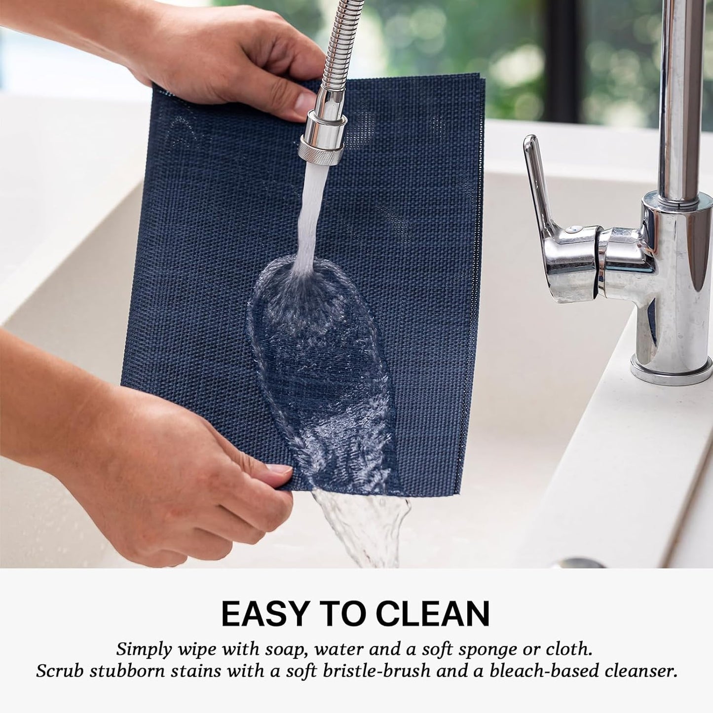 LEXMORE Placemats Set of 4 Vinyl/Plastic Woven Place Mats for Kitchen Table Indoor/Outdoor Washable Placemat Wipeable Dining Table Mats(Navy Blue)