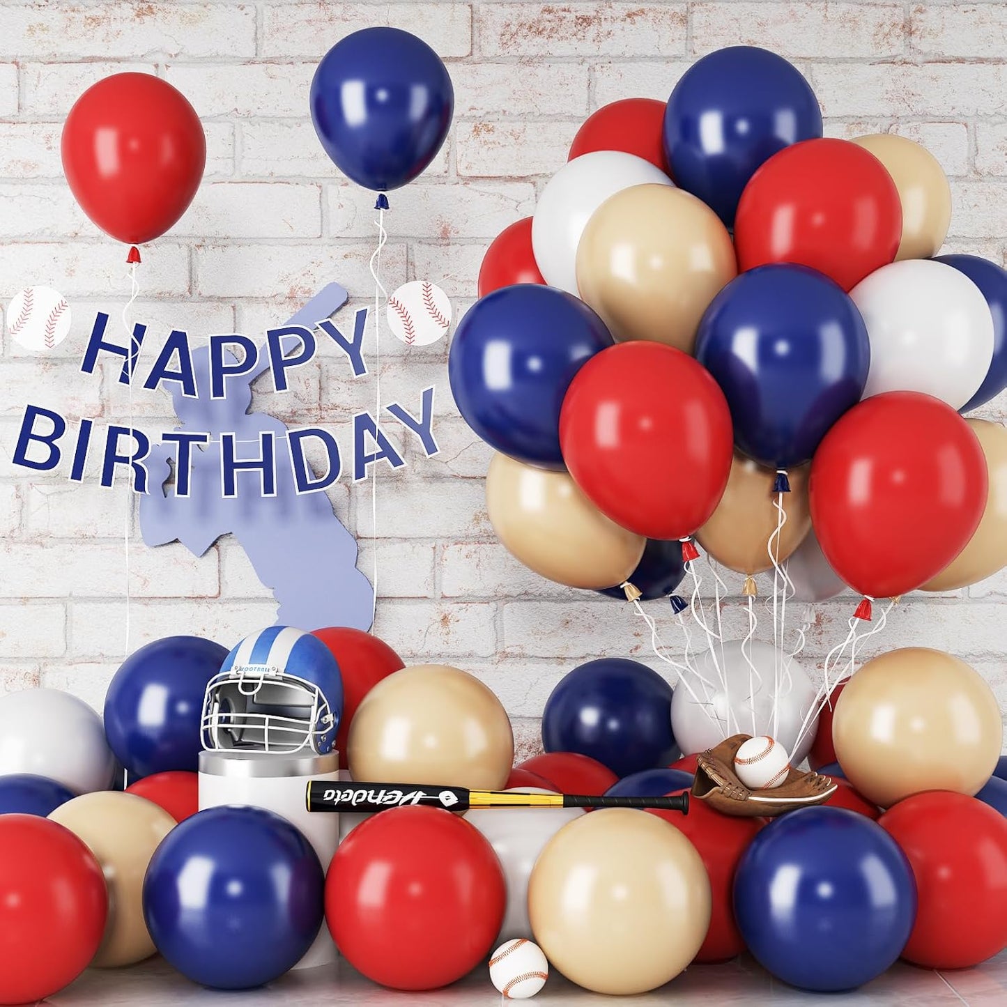 Baseball Theme Balloons - 60PCS 12INCH Red, White & Blue Nautical Helium Latex Balloons for Sports, Birthday, Baby Shower Decorations