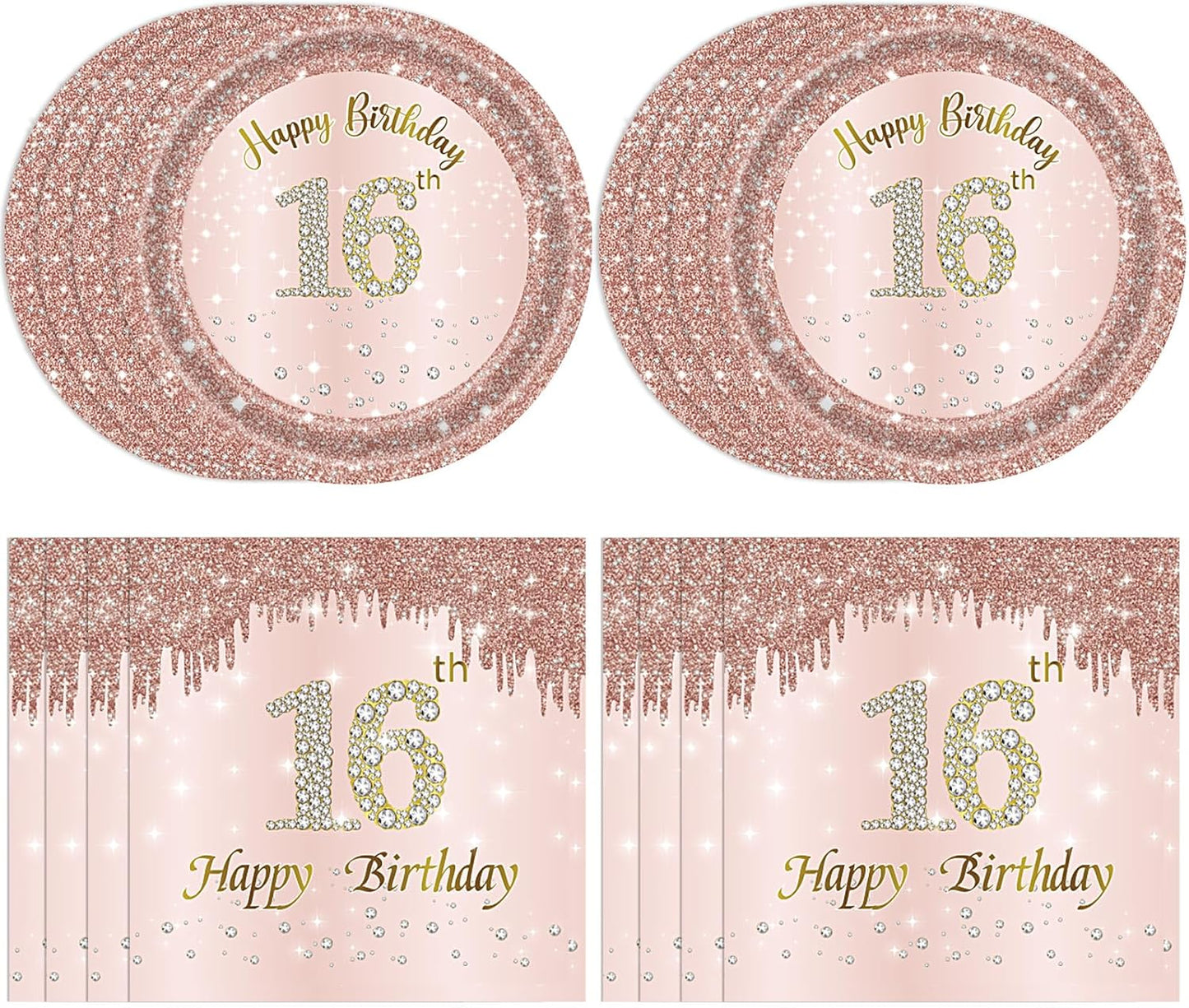 16th Birthday Party Decorations for Girls Pink Rose Gold Theme Birth Supplies Include 20 Plates 20 Napkins Sweet Sixteen Years Old Birthday Party Tableware for Girls Kids Children