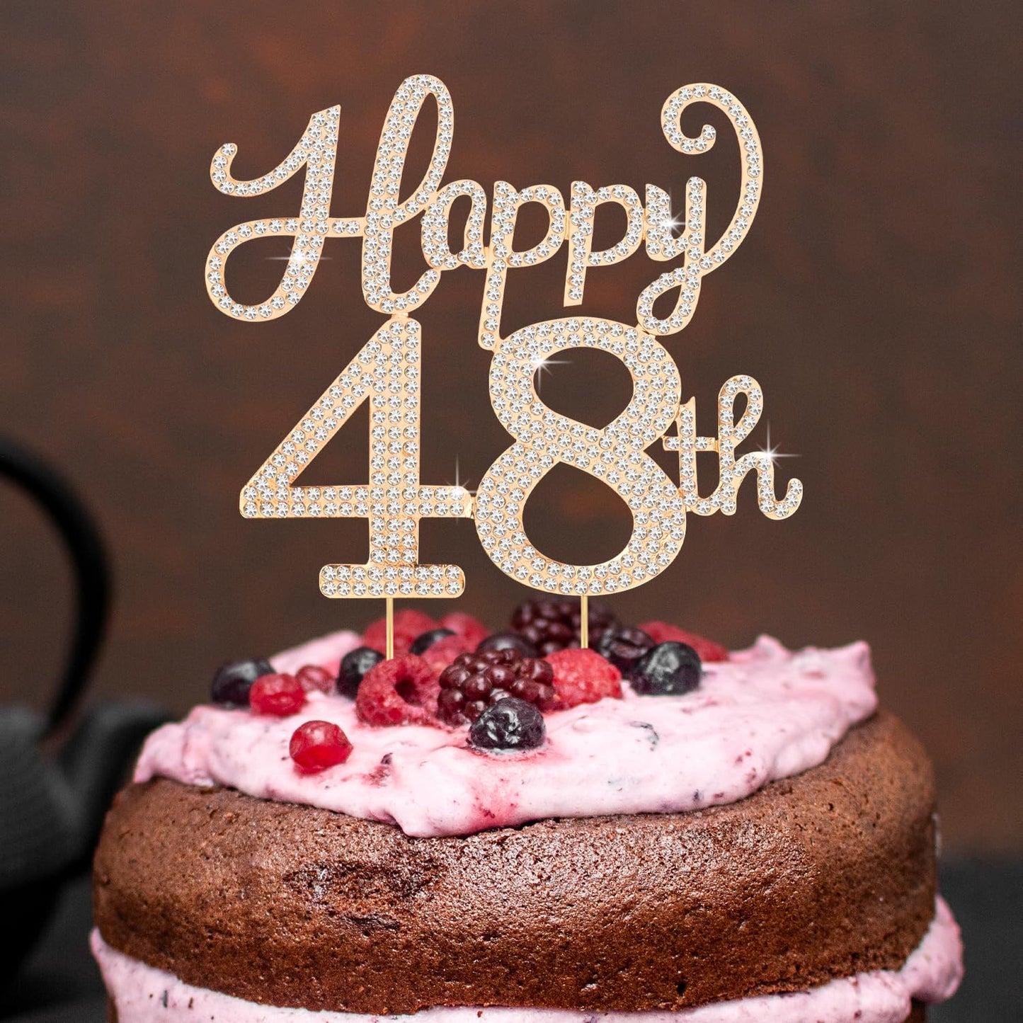 Happy 48th Birthday Decorations,48th Birthday Gold Rhinestone Cake Topper - Cheers to 48 Years Old Bday Party Metal Sparkly Cake Centerpieces Sign.