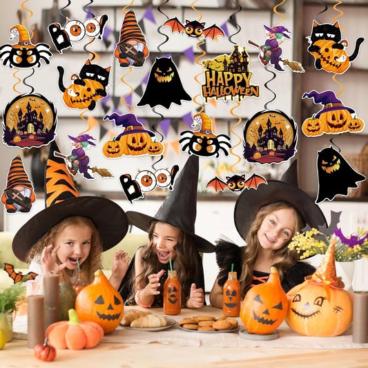 40Pcs Halloween Hanging Swirl Decorations, Scary Ghost Pumpkin Witches Ceiling Hanging Swirls Streamers Boo Hanging Decorations for Halloween Party Decorations Supplies