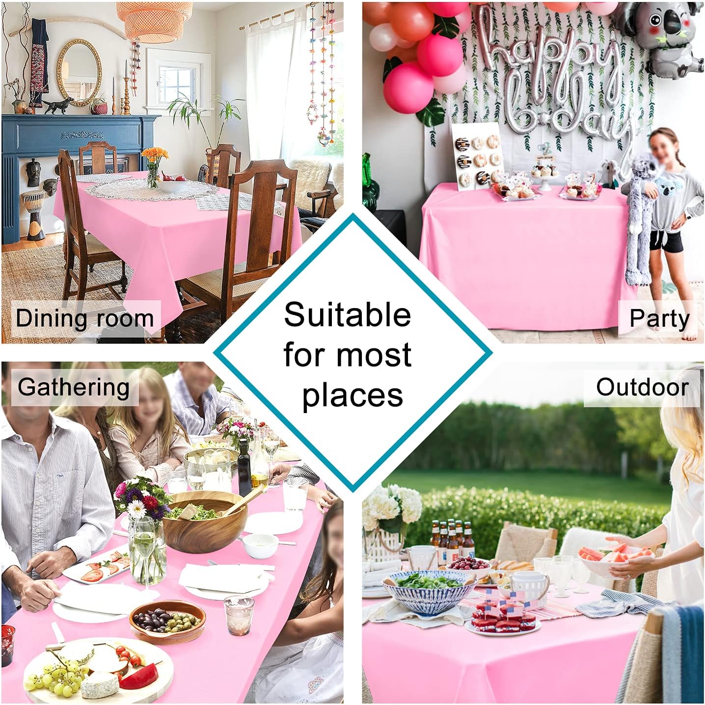 Hiasan Pink Tablecloth for Rectangle Tables - Waterproof and Spillproof Washable Fabric Table Cloth for Dining Room Kitchen Party, 60 x 84 Inch