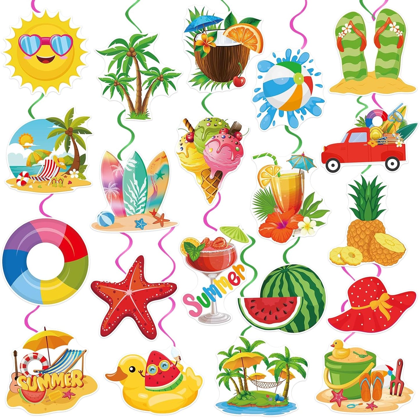 40Pcs Summer Pool Beach Hanging Swirls, Colorful Pool Party Hanging Swirl Decorations Summer Ceiling Hanging Decors for Hawaii Beach Birthday Party Decor Supplies