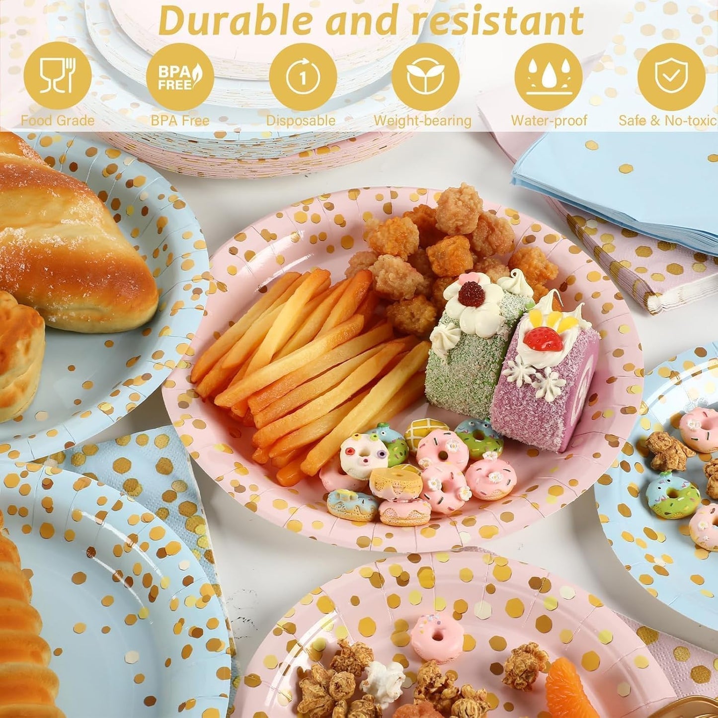 gisgfim 50 Guests Gender Reveal Party Supplies Baby Shower Party Tableware Gender Reveal Plates and Napkins Plastic Forks Boys Girls Blue and Pink Paper Plates for Baby Shower Wedding Birthday 200PCS