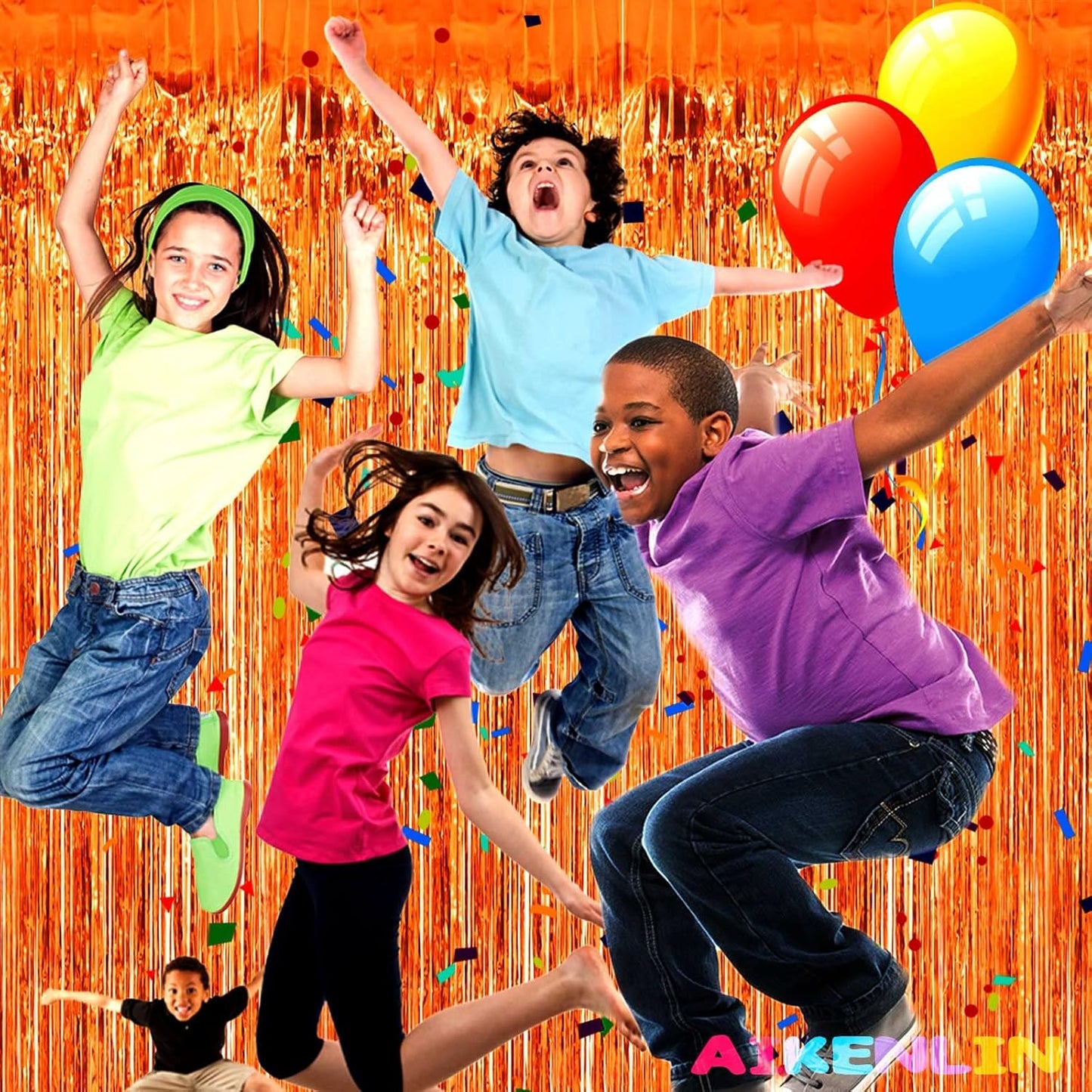 4 Pack 3.3Ft x 6.6Ft Orange Foil Fringe Curtain Backdrop, Metallic Tinsel Foil Fringe Streamers Curtains Background for Photo Booth, Birthday, Wedding, Halloween, Christmas Party Decoration