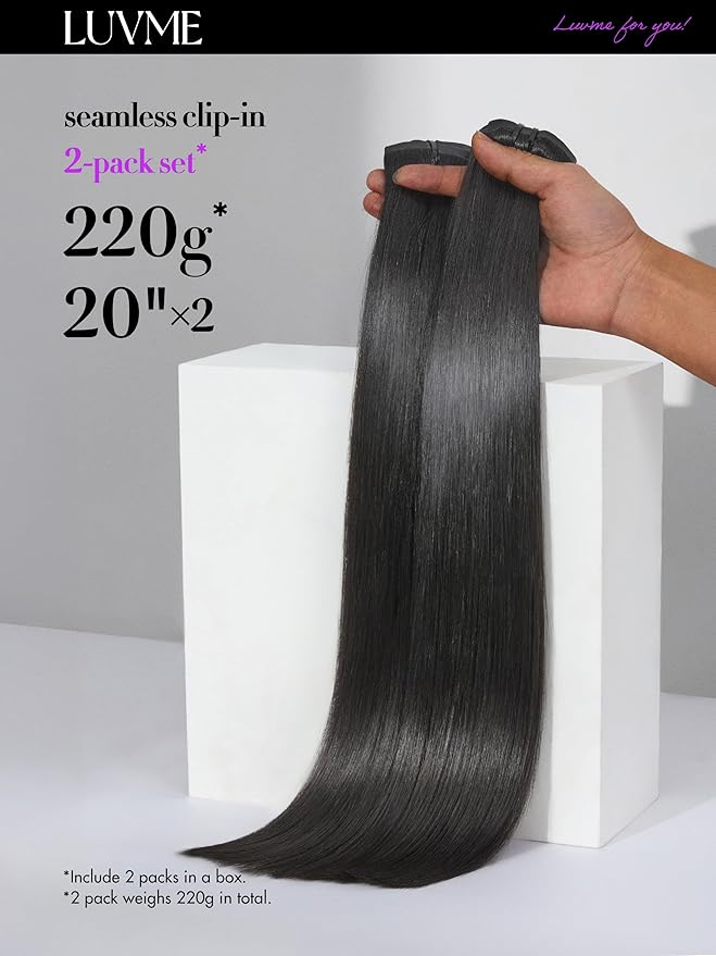 LUVME 2 Pack Straight Seamless 220g 14Pcs Clip in Hair Extensions Full Max with 14inch Remy Human Hair Extensions, Natural Black 100% Real Soft Human Hair Extension