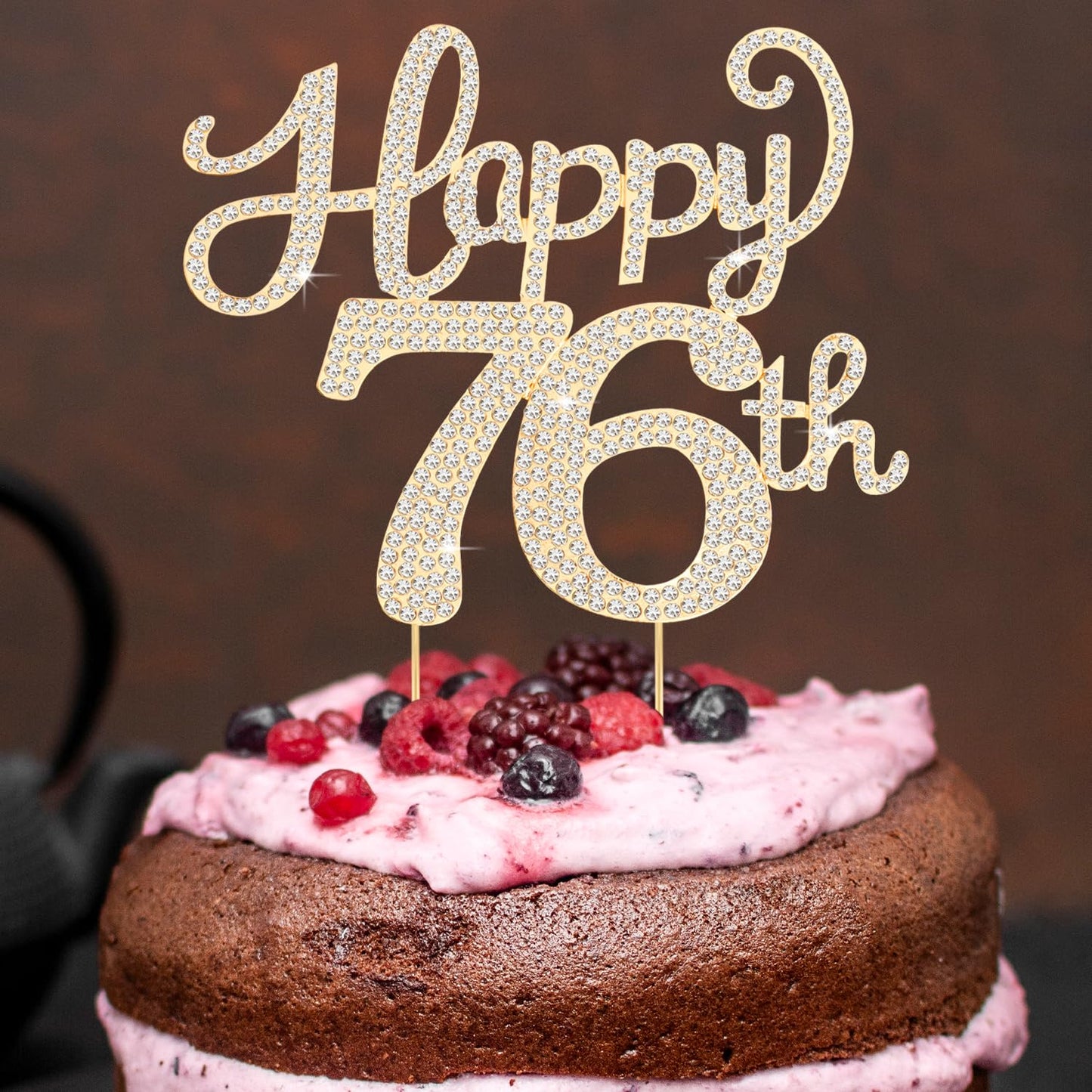 Happy 76th Birthday Decorations,76th Birthday Gold Rhinestone Cake Topper - Cheers to 76 Years Old Bday Party Metal Sparkly Cake Centerpieces Sign.