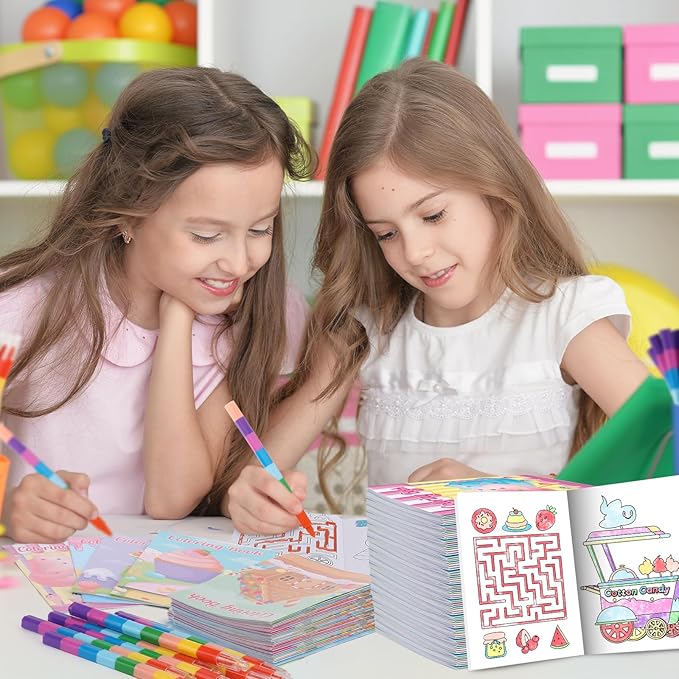 BenLouis 24 Pcs Sweet Mini Coloring Books Kids Candyland Donut Ice Cream Party Favors Small Activity Books Bulk for Kids Treats Desserts Birthday Goodie Bags Stuffers Return Gifts Classroom Travel