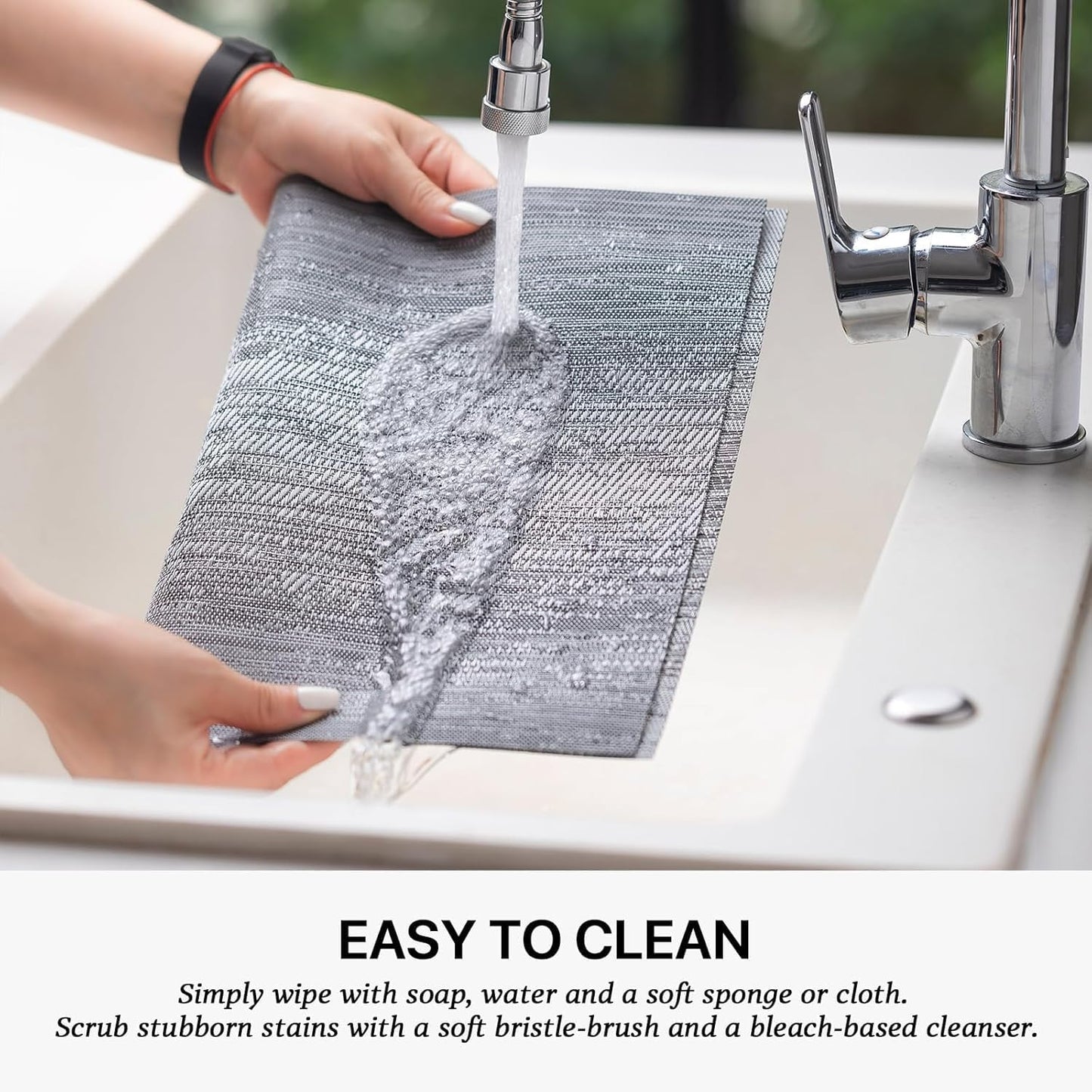 LEXMORE Placemats Set of 6 Vinyl/Plastic Woven Place Mats for Kitchen Table Indoor/Outdoor Washable Placemat Wipeable Dining Table Mats(Ombre Gray)