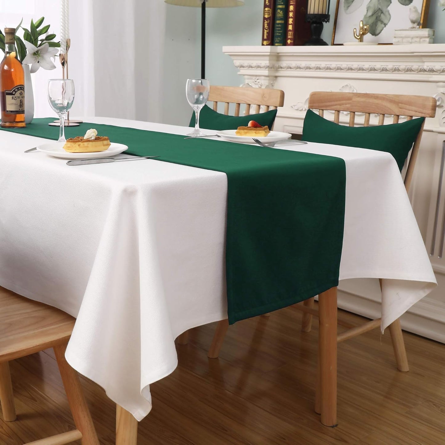 Kelly Green Table Runner 14X108 Inch Solid Color Thick Polyester Decorative Cloth Handcrafted for Wedding Party Birthday Graduations Hotel Restaurant Banquet Catering Services Event Forest Green