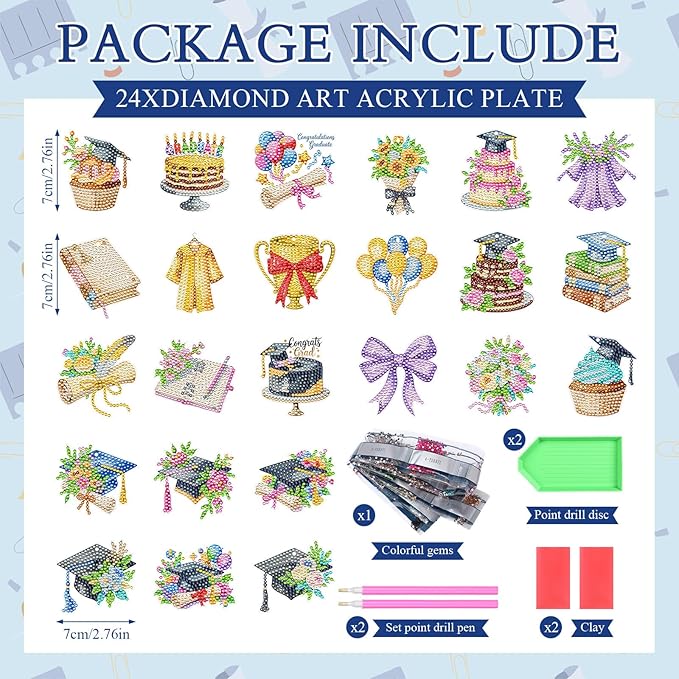 Huquary 24 Pcs Graduation Diamond Art Keychain Kits 5D DIY Graduation Diamond Art Ornaments Class of 2026 Congrats Grad Crafts for Grad Party Favors Decorations Backpack Charms Accessories