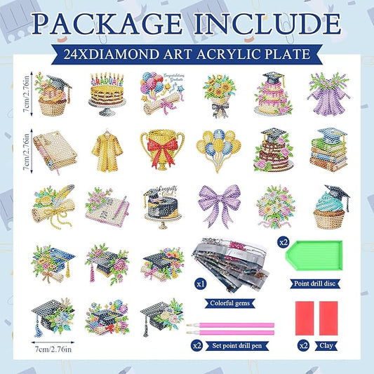 Huquary 24 Pcs Graduation Diamond Art Keychain Kits 5D DIY Graduation Diamond Art Ornaments Class of 2026 Congrats Grad Crafts for Grad Party Favors Decorations Backpack Charms Accessories