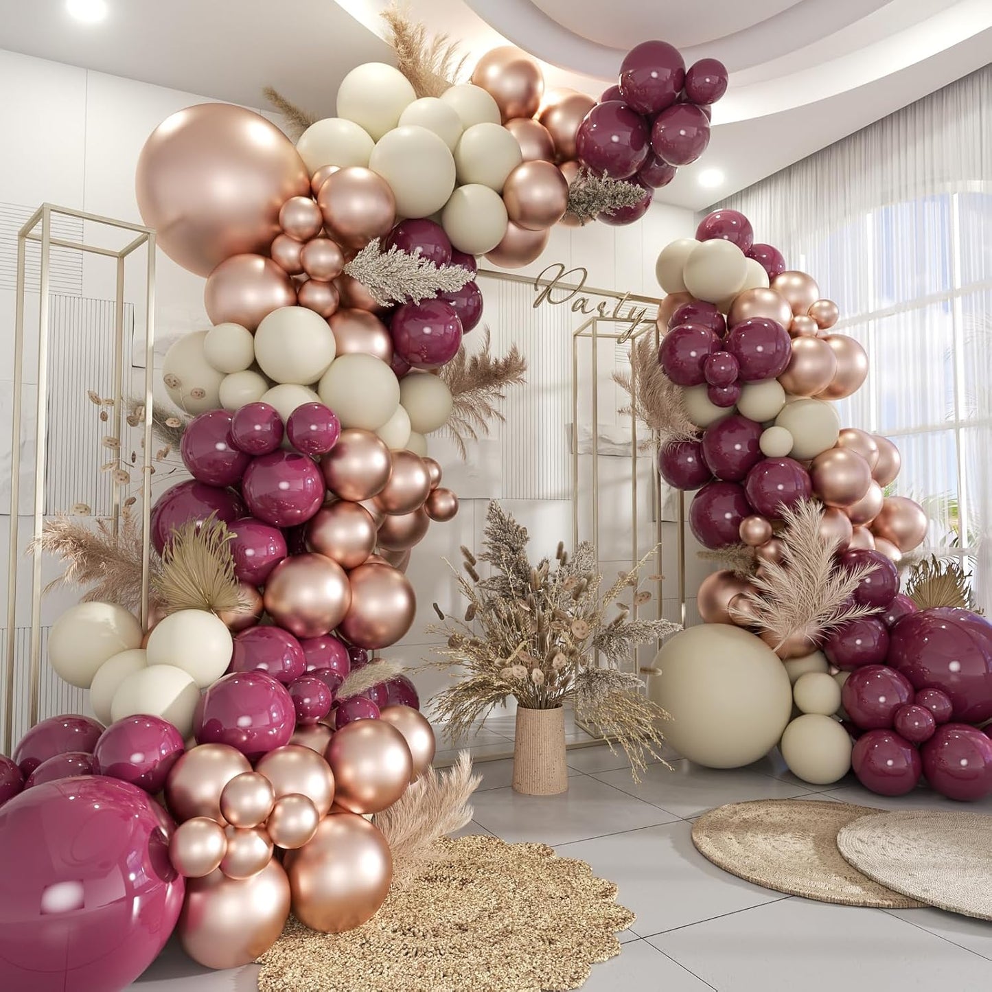 Dark Purple White Gold Balloon Garland Arch Kit, 160Pcs Grape Purple White Sand Metallic Rose Gold Balloons for Halloween Wednesday Baby Shower Birthday Wedding Party Decoration