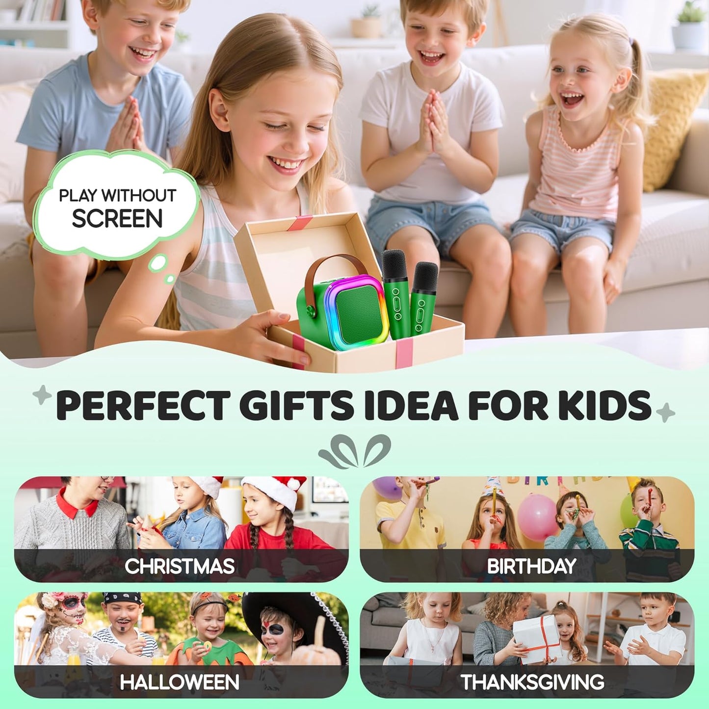 Mini Karaoke Machine for Kids, 2025 TOP Toys Christmas Birthday Gifts Ideas for Girls Ages 4, 5, 6, 7, 8, 9, 10, 12+ Years Old, Portable MP3 Player with 2 Wireless Mics for Party
