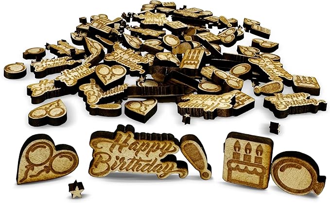 Confetti - Engraved Wood - Rustic Wooden Wedding Decor Party Table Scatter Decorations (Happy Birthday)