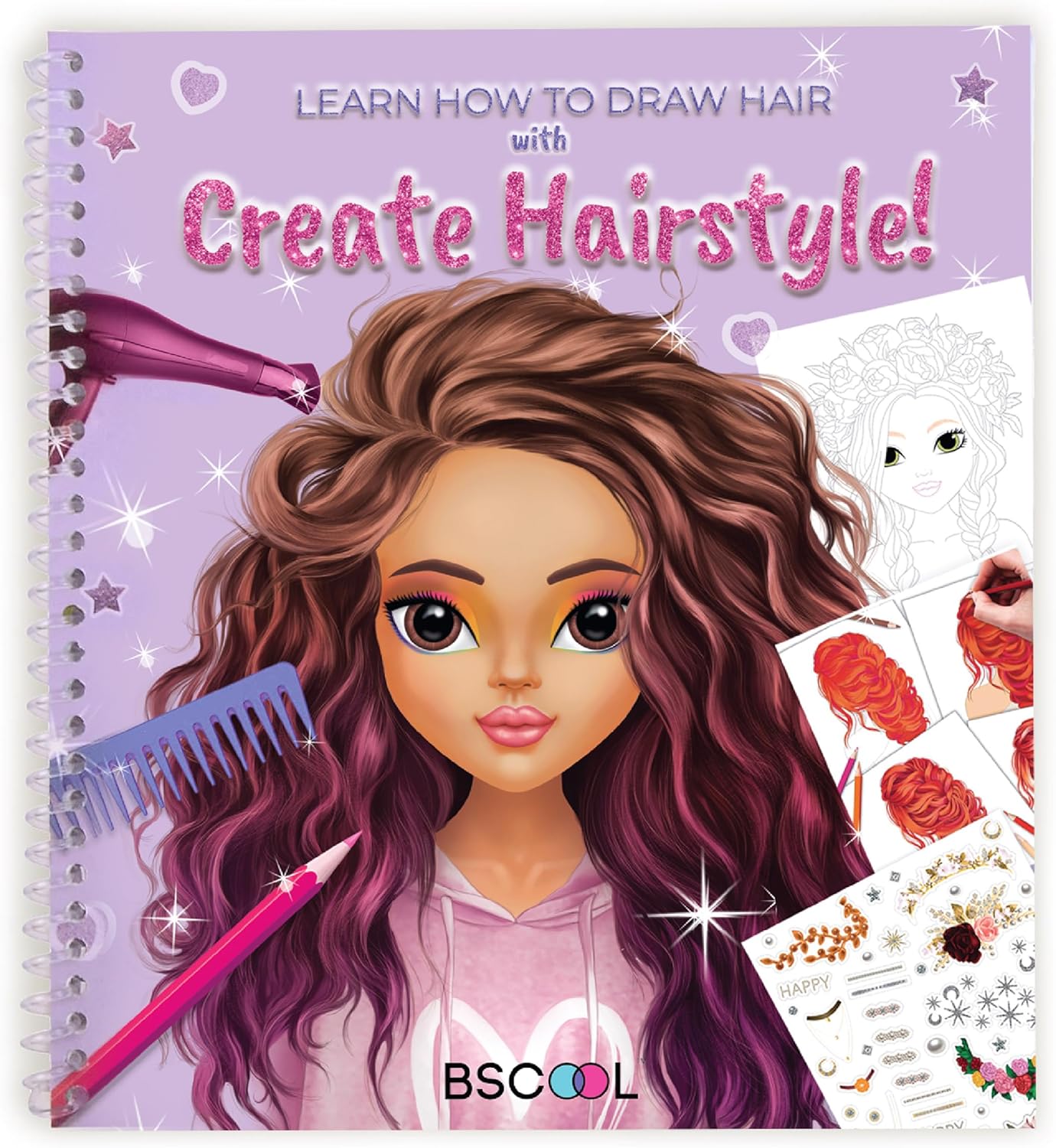 BSCOOL - Drawing, Coloring & Activity Book. Create Hairstyles with Stickers and Guides. Fashion Design Sketchbook for Kids 5 and up. Little Designer Creativity Book - Fashion Design for Kids