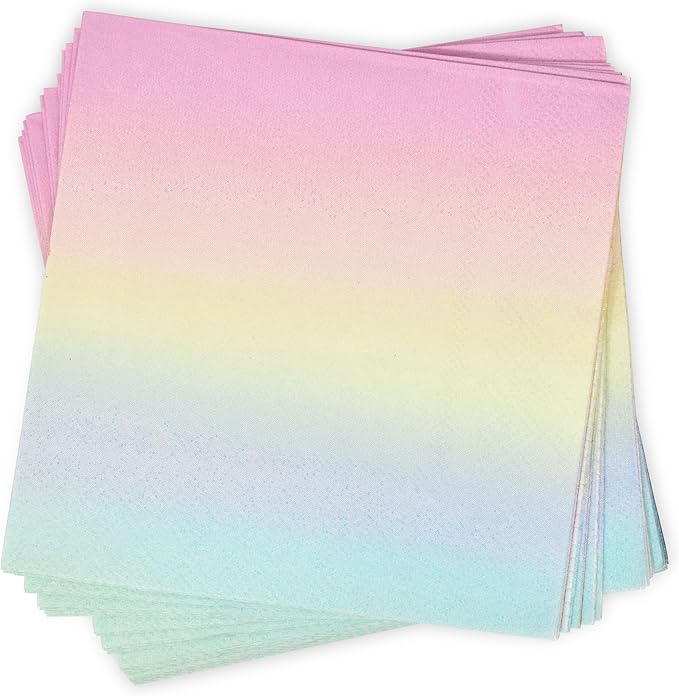 Gift Boutique 100 Count Pastel Rainbow Cocktail Beverage Napkins Disposable Paper Ombre Dessert Napkin for Summer Spring Birthday Party Supplies