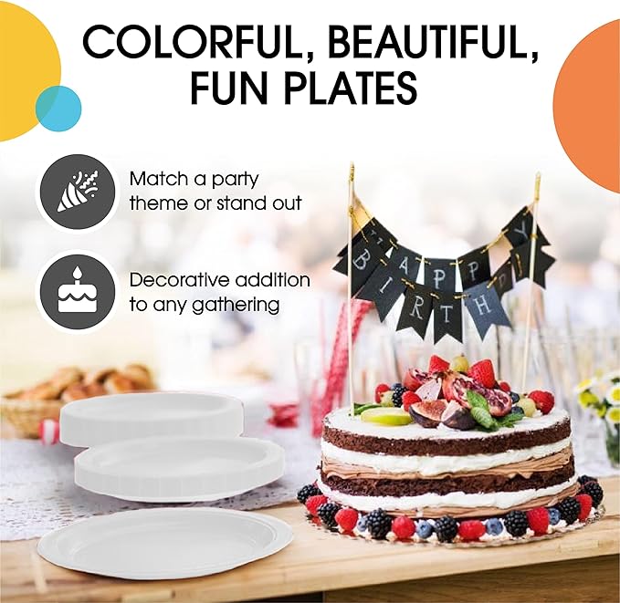 Exquisite Party Solids White Paper Plates Disposable Heavy Duty 7 Inch White Disposable Plates For Party 100 Pcs Heavy Duty 350 GSM, Birthday Supplies