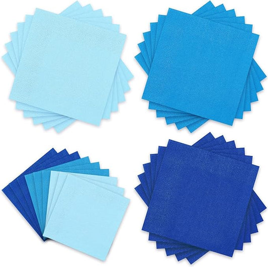 Whaline 150 Pack Blue Paper Napkins 6.5 x 6.5 Inch 3 Colors Luncheon Napkins Blue Theme Disposable Paper Napkins Dinner Napkins for Winter Party Celebration Supplies Table Decorations