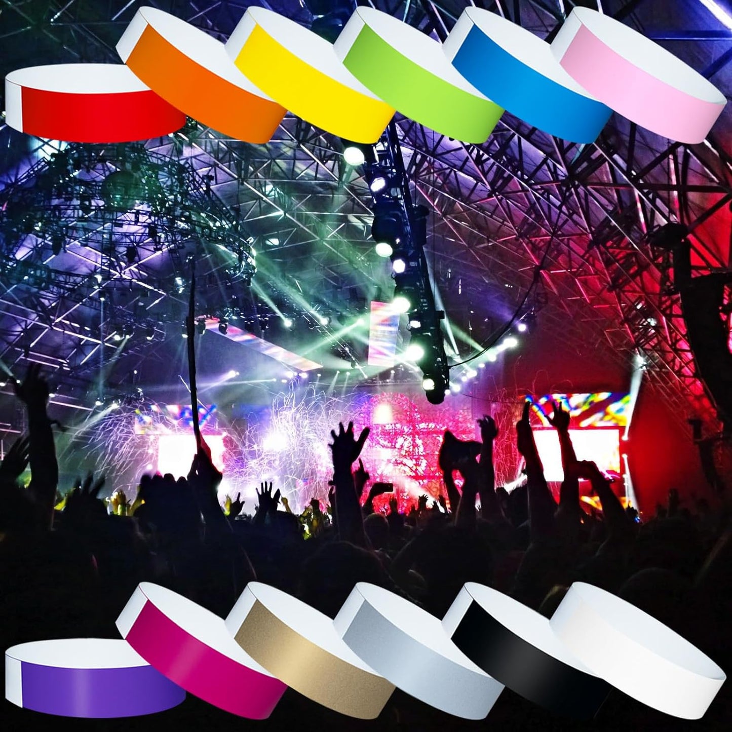 1200 Pcs Plastic Paper Wristbands for Events Neon Color Wrist Bands Concert Identification Wristbands Paper Bracelets Wristbands Party Hand Bands (Multicolor)