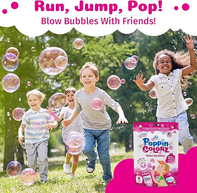 PoppinColorz Pink Pizzaz Little Bubbles Party Favors – 8-Pack for Kids with Wands, Non-Toxic Party Favor for Birthday, Gender Reveal & Outdoor Fun – Bubbles Made in USA