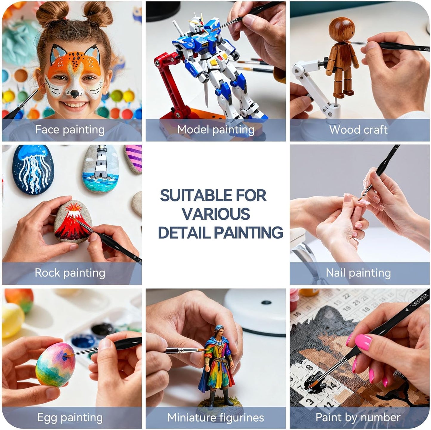 10Pcs Detailing Paint Brushes, Miniature Painting Brushes for Acrylic, Oil, Watercolor, Art Painting Brushes with Triangular Handles for Model Painting, Figurine, Face, Paint by Numbers Kit for Adults