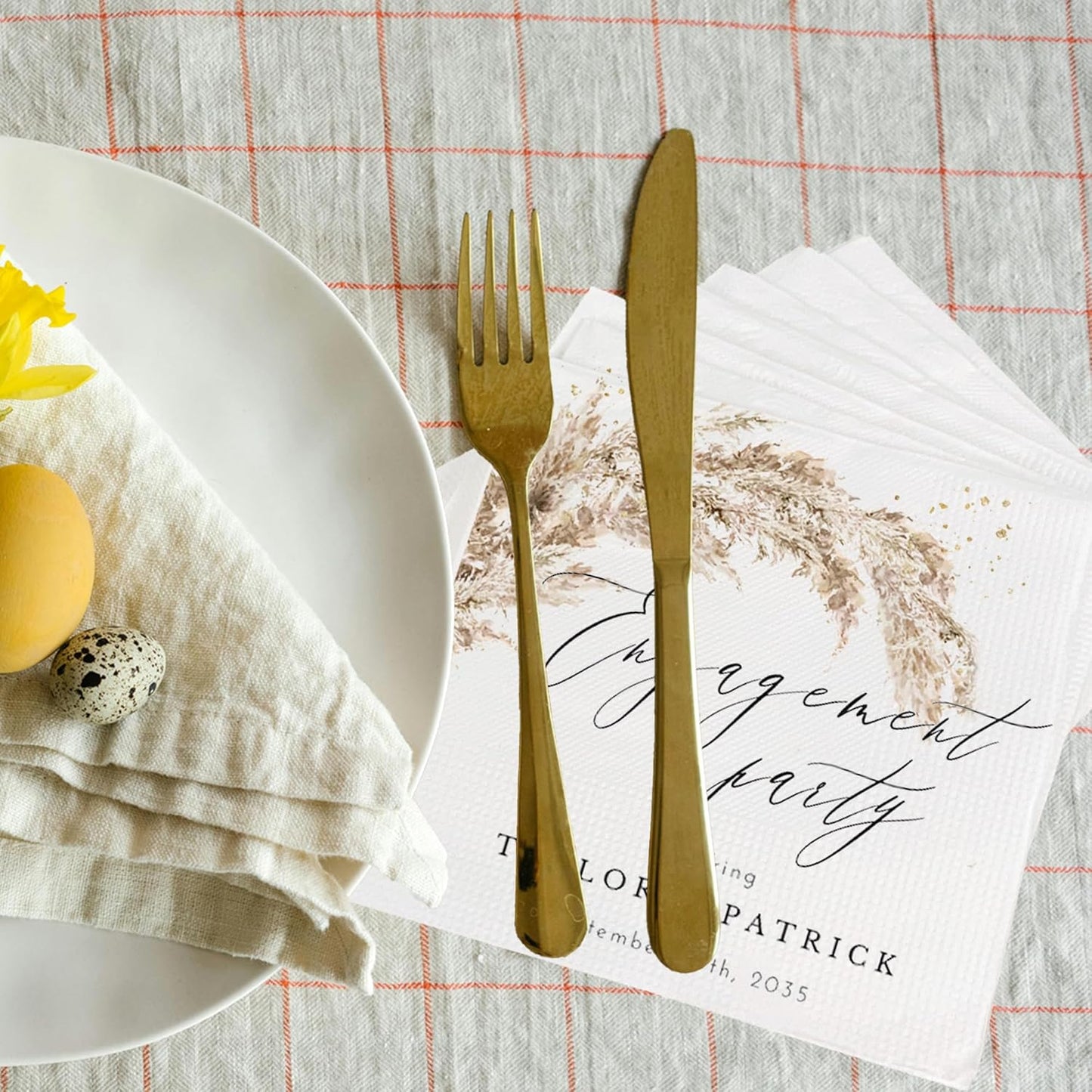 Luxury Custom Pack 15pcs We're Engaged Wedding Napkins, Engagement Decorations for Party, Custom Beverage Cocktail Luncheon Dinner Napkins 6