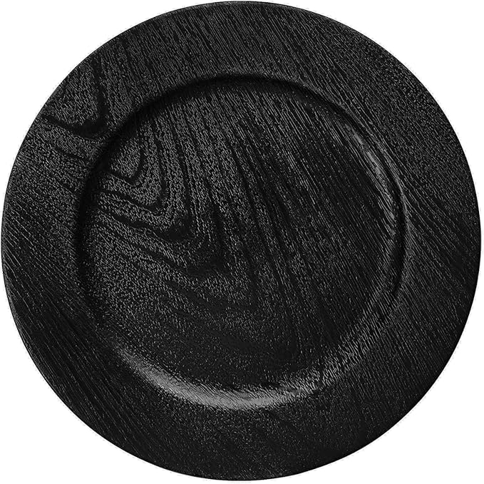 13" Black Faux Wood Charger Plates, Round Rustic Charger for Dinner Plates, Table Chargers Plate Bulk for Parties, Family Dinners, 6Pcs