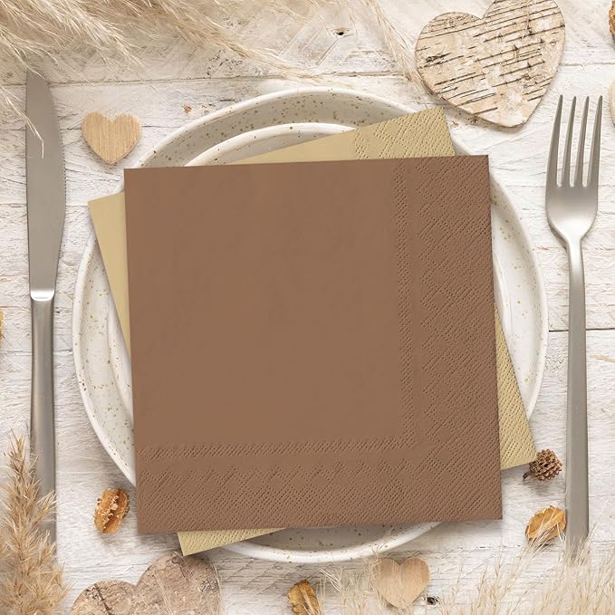 Whaline 150 Pack Brown Napkins 6.5 x 6.5 Inch 3 Colors Disposable Paper Napkins Brown Theme Fall Dinner Napkin for Farmhouse Wedding Birthday Party Celebration Gathering Supplies Table Decorations