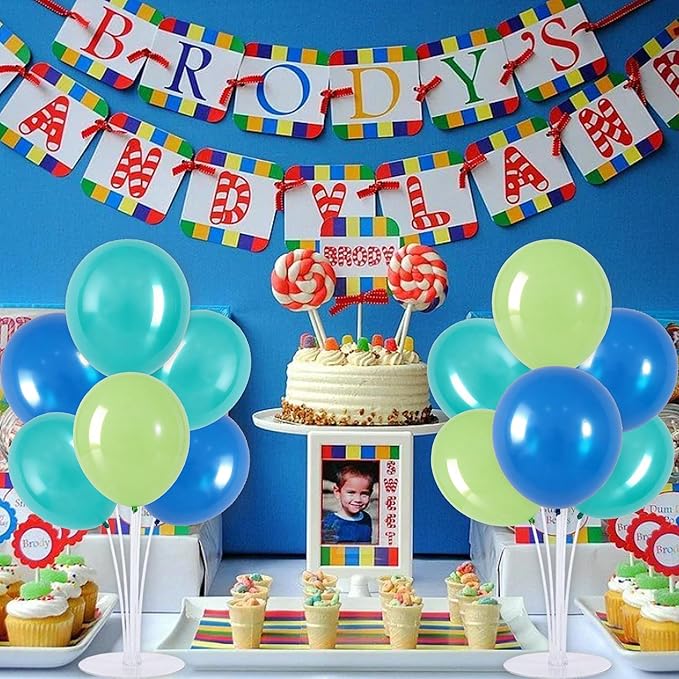 TONIFUL 4 Set Blue Cyan Green Balloon Centerpieces for Table,Balloon Stand Kit for Party Decor,Birthday Decorations,Sport Theme Party,Graduation Decorations Ocean Shark Sea Beach