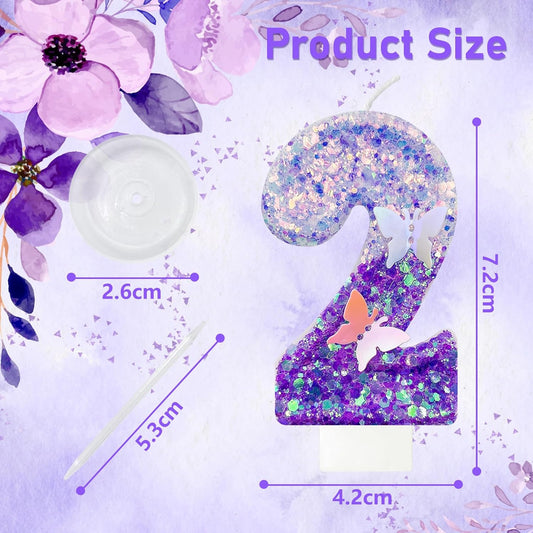 2Th Birthday Candle for Cake，Butterfly Cake Toppers，Butterfly Birthday Decorations，Purple Birthday Candles，for Birthdays,Theme Parties, Celebration, Anniversary