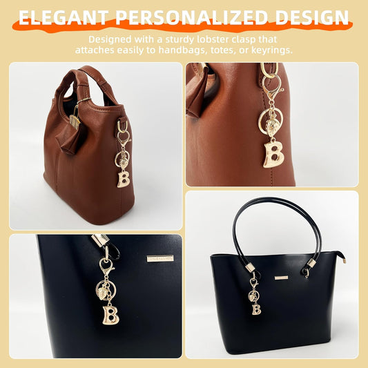 Gold Bubble Heart Initial Bag Charms for Handbags – Cute Initial Letter Keychain for Women, Purse Charms, Gold Gift