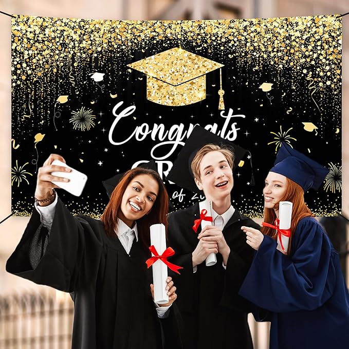 Large School Graduation Party Banner Decorations 72x44 Inch, Graduate Banner for Class of 2025 Ceremony Congratulations Grad School Prom Favors Party Supplies, Garden Flag Photography Background